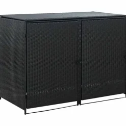 Dobbelt skraldespandsskjuler i polyrattan | Farve: Sort | Størrelse: 148x80x111 cm