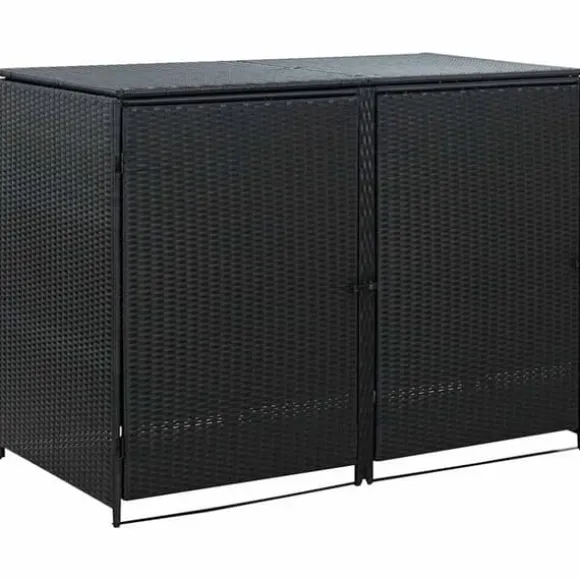Dobbelt skraldespandsskjuler i polyrattan | Farve: Sort | Størrelse: 148x80x111 cm
