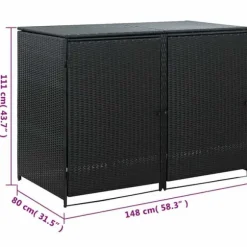 Dobbelt skraldespandsskjuler i polyrattan | Farve: Sort | Størrelse: 148x80x111 cm