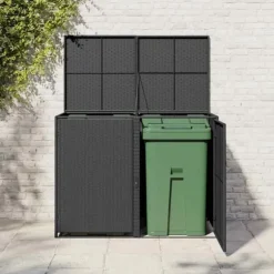 Dobbelt skraldespandsskjuler i polyrattan | Farve: Sort | Størrelse: 148x80x111 cm