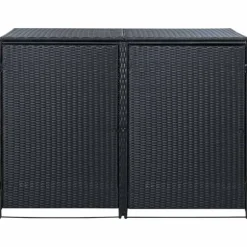 Dobbelt skraldespandsskjuler i polyrattan | Farve: Sort | Størrelse: 148x80x111 cm