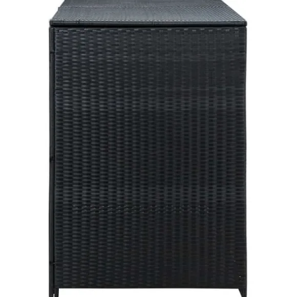 Dobbelt skraldespandsskjuler i polyrattan | Farve: Sort | Størrelse: 148x80x111 cm