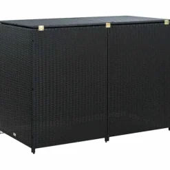 Dobbelt skraldespandsskjuler i polyrattan | Farve: Sort | Størrelse: 148x80x111 cm