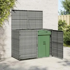 Dobbelt skraldespandsskjuler i polyrattan - Opbevaring | Farve: Grå | Størrelse: 148x77x111 cm