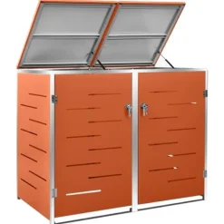 Dobbelt skraldespandsskjuler i rustfrit stål - Robust og luftcirkulerende | Størrelse: 138x77,5x112,5 cm