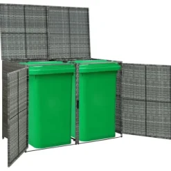 Dobbelt skraldespandsskjuler 148x77x111 cm polyrattan grå - Skraldespandsskjuler - Skraldespandsskjulere - Home & Living