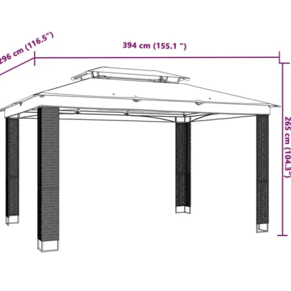 Dobbelt tag pavillon 3,94x2,96 m - Antracitgrå stål | Størrelse: 3,94x2,96 m