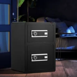 Dobbeltdør pengeskab 3,5 ku.ft med nøglelås og adgangskode, brandsikkert design, sort finish