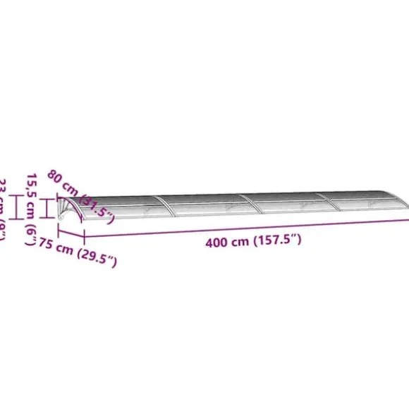 Dørbaldakin i polycarbonat - Beskyt din dør mod vejr | Størrelse: 400x75 cm | Farve: Sort