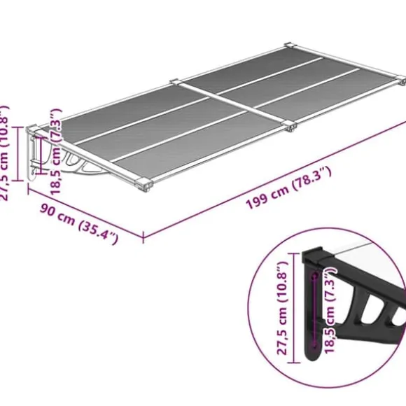 Dørbaldakin til beskyttelse mod vejr - Polycarbonat, Sort & Transparent | Størrelse: 199x90 cm