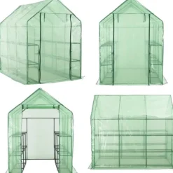 Drivhus med 12 hylder 143 x 214 x 196 cm stål - Drivhus - Drivhuse - Home & Living