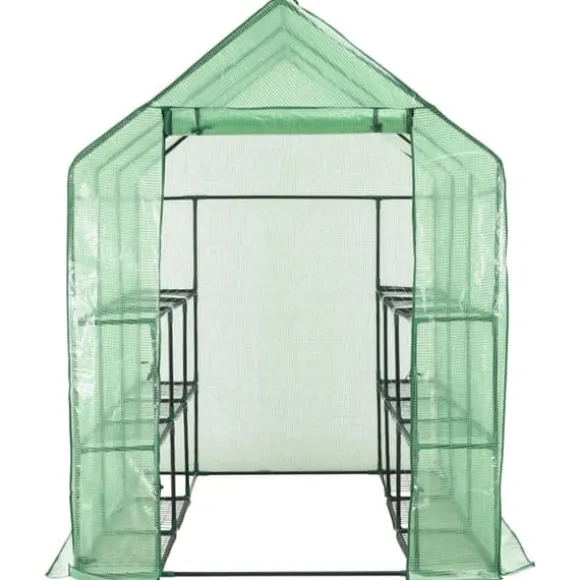 Drivhus med 12 hylder 143 x 214 x 196 cm stål - Drivhus - Drivhuse - Home & Living