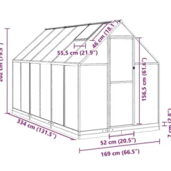 Drivhus med aluminium fundamentramme - 334x169x202 cm | Farve: Sølv
