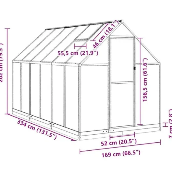Drivhus med aluminium fundamentramme - 334x169x202 cm | Farve: Sølv