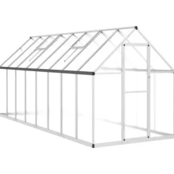 Drivhus med aluminiumfundamentramme - Vejrbestandig | Størrelse: 445x169x195 cm | Farve: Sølv