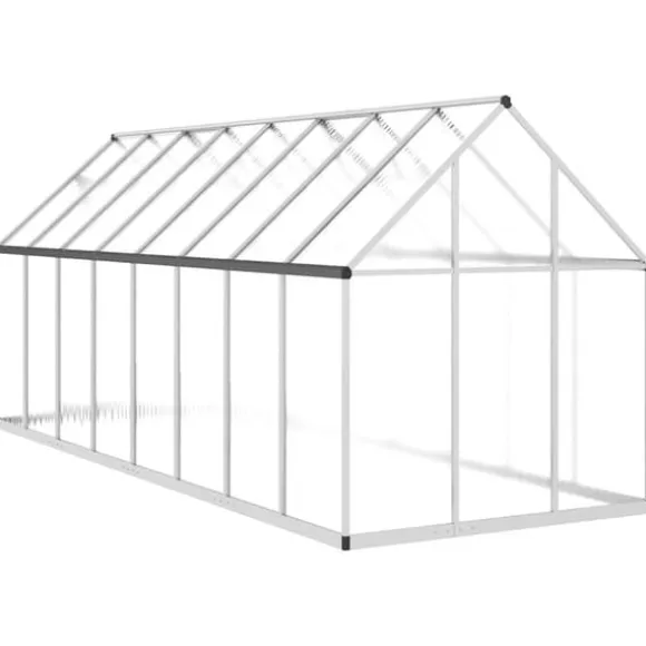 Drivhus med aluminiumfundamentramme - Vejrbestandig | Størrelse: 445x169x195 cm | Farve: Sølv
