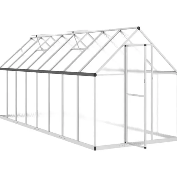 Drivhus med aluminiumfundamentramme - Vejrbestandig | Størrelse: 445x169x195 cm | Farve: Sølv