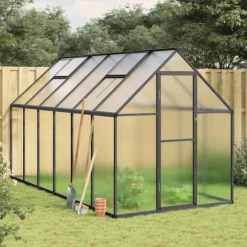 Drivhus med fundamentramme - Vejrbestandigt aluminium | Størrelse: 334x169x195 cm | Farve: Antracitgrå