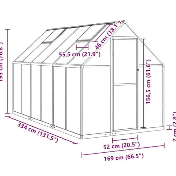 Drivhus med fundamentramme - Vejrbestandigt aluminium | Størrelse: 334x169x195 cm | Farve: Antracitgrå