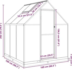 Drivhus med fundamentramme i aluminium - 169x169x202 cm | Farve: Sølv
