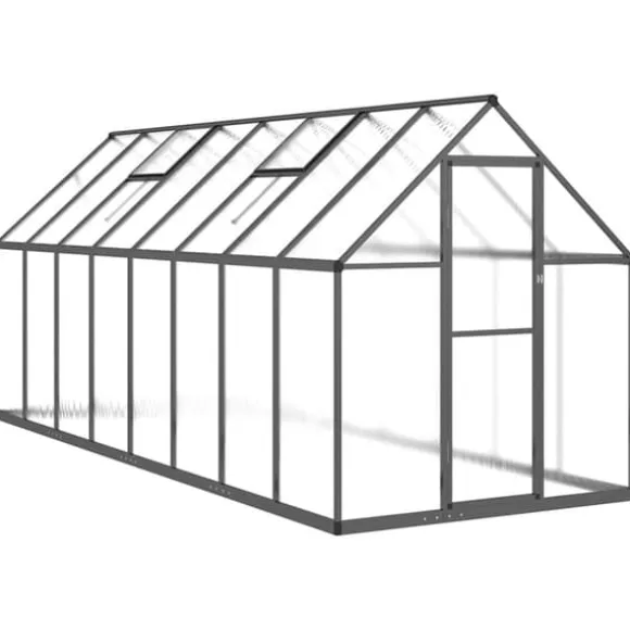 Drivhus med fundamentramme 445x169x195 cm - Aluminium | Farve: Antracitgrå