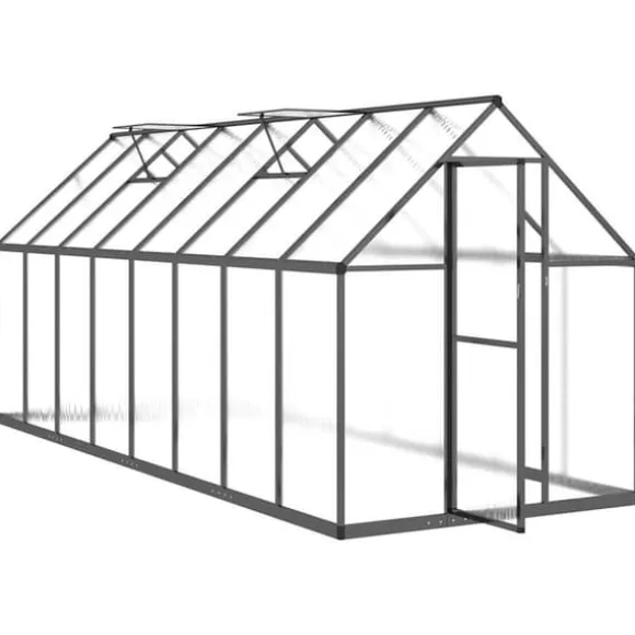 Drivhus med fundamentramme 445x169x195 cm - Aluminium | Farve: Antracitgrå