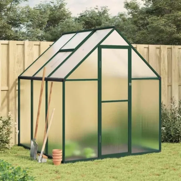 Drivhus med fundamentramme i aluminium - Vejrbestandigt | Størrelse: 169x169x195 cm | Farve: Grøn