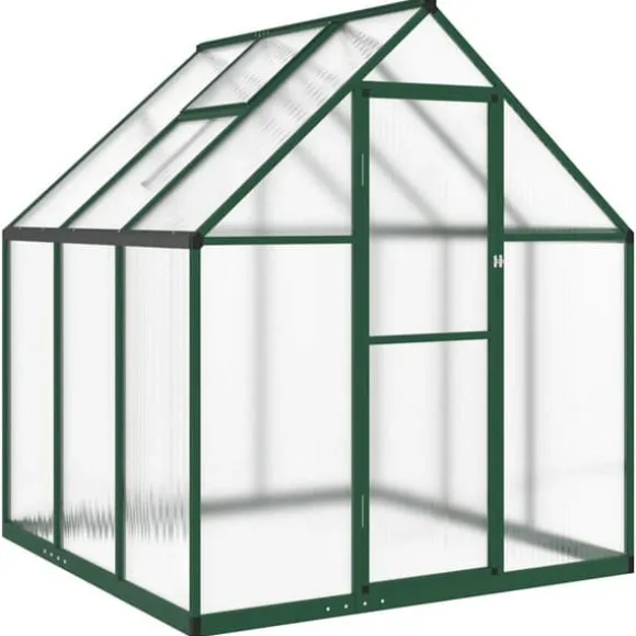 Drivhus med fundamentramme i aluminium - Vejrbestandigt | Størrelse: 169x169x195 cm | Farve: Grøn