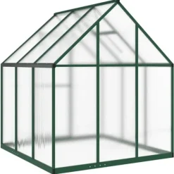 Drivhus med fundamentramme i aluminium - Vejrbestandigt | Størrelse: 169x169x195 cm | Farve: Grøn