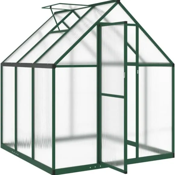 Drivhus med fundamentramme i aluminium - Vejrbestandigt | Størrelse: 169x169x195 cm | Farve: Grøn