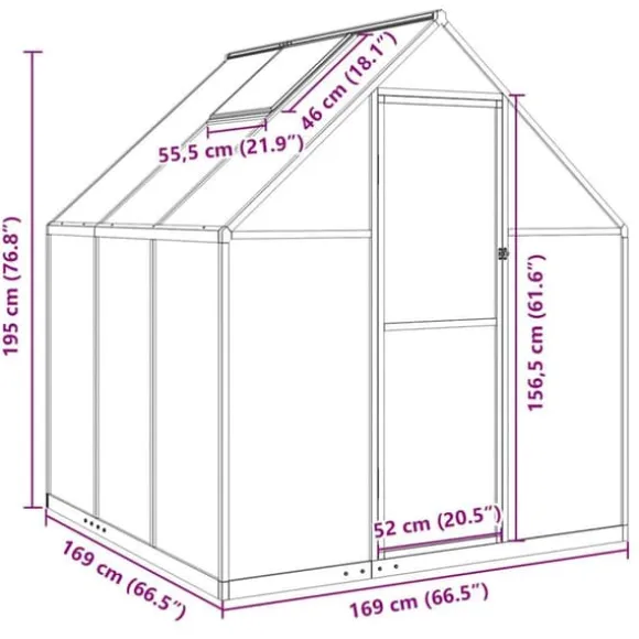 Drivhus med fundamentramme i aluminium - Vejrbestandigt | Størrelse: 169x169x195 cm | Farve: Grøn