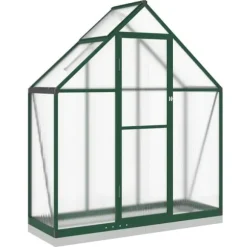 Drivhus med fundamentramme - Vejrbestandig aluminium | Størrelse: 169x58x202 cm | Farve: Grøn
