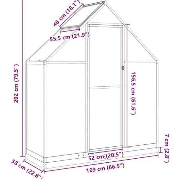 Drivhus med fundamentramme - Vejrbestandig aluminium | Størrelse: 169x58x202 cm | Farve: Grøn