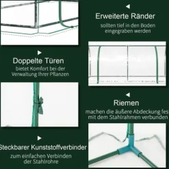Drivhus 200x100x80 cm, stål/plast, med dør – drivbænk, grøn