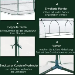 Drivhus 250x100x80 cm, stål/PVC, med dør – drivbænk til planteopdræt