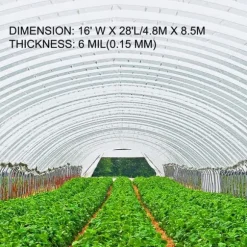 Drivhusfilm 16x28 fod, UV-bestandig 6 Mil polyethylen, høj styrke og seje, ideel til opvarmning i drivhuse.
