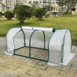 Drivhustunnel - Mini drivhus - 120x60x50 cm - PE-overtræk med lynlås - Jernramme - 2 kg - Beige