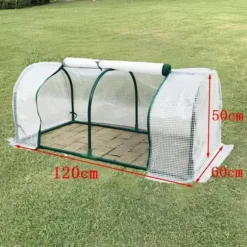 Drivhustunnel - Mini drivhus - 120x60x50 cm - PE-overtræk med lynlås - Jernramme - 2 kg - Beige