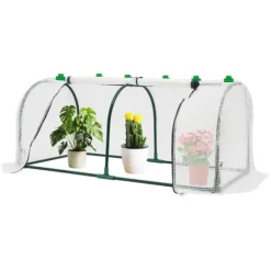 Drivhustunnel - Mini drivhus - 120x60x50 cm - PE-overtræk med lynlås - Jernramme - 2 kg - Beige