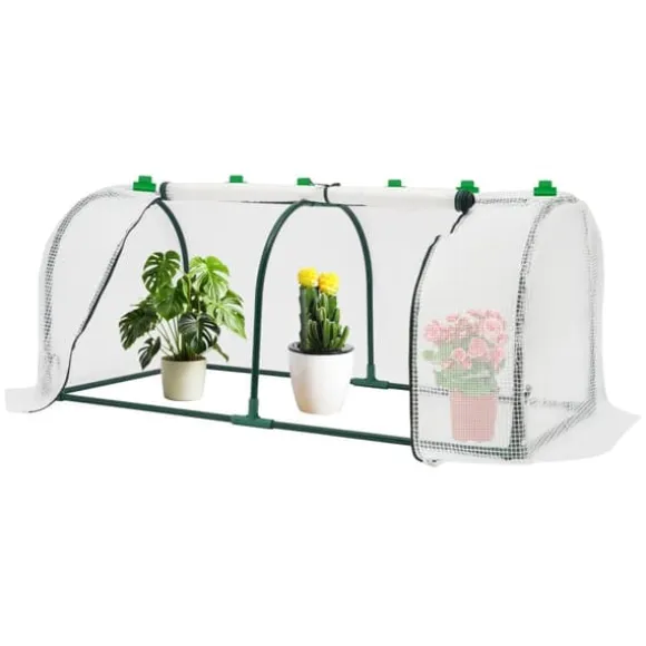 Drivhustunnel - Mini drivhus - 120x60x50 cm - PE-overtræk med lynlås - Jernramme - 2 kg - Beige
