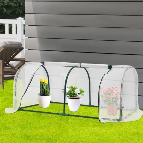 Drivhustunnel - Mini drivhus - 120x60x50 cm - PE-overtræk med lynlås - Jernramme - 2 kg - Beige