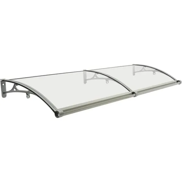 Dørmarkise & Døroverdækning - Buet Regnskærm - 200×60 cm - Aluminiumlegering + PVC - Bæreevne 200 kg - −35–120 °C - Klar Plade, Sølvramme