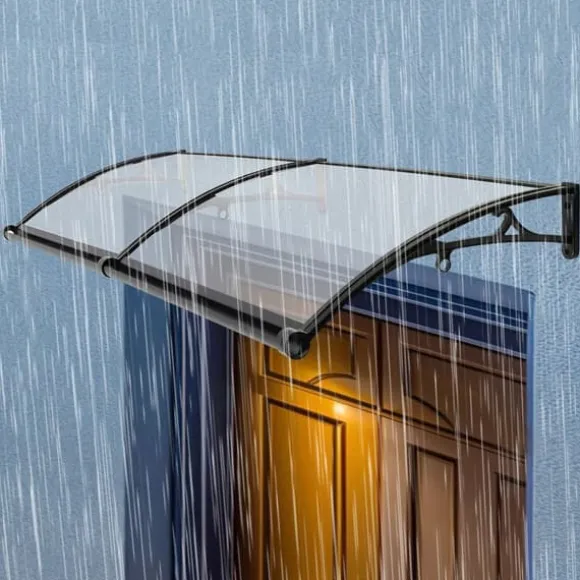 Dørmarkise & Døroverdækning - Buet Regnskærm - 200×60 cm - Aluminiumlegering + PVC - Bæreevne 200 kg - −35–120 °C - Klar Plade, Sølvramme