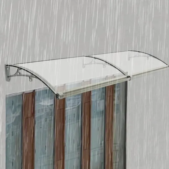 Dørmarkise & Døroverdækning - Buet Regnskærm - 200×60 cm - Aluminiumlegering + PVC - Bæreevne 200 kg - −35–120 °C - Klar Plade, Sølvramme