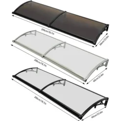 Dørmarkise & Døroverdækning - Buet Regnskærm - 200×60 cm - Aluminiumlegering + PVC - Bæreevne 200 kg - −35–120 °C - Klar Plade, Sølvramme