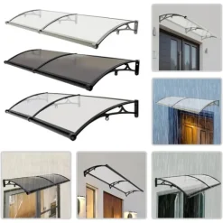 Dørmarkise & Døroverdækning - Buet Regnskærm - 200×60 cm - Aluminiumlegering + PVC - Bæreevne 200 kg - −35–120 °C - Klar Plade, Sølvramme