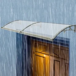 Dørmarkise & Døroverdækning - Buet Regnskærm - 200×60 cm - Aluminiumlegering + PVC - Bæreevne 200 kg - −35–120 °C - Klar Plade, Sølvramme