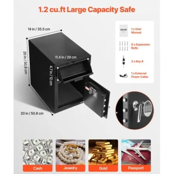 Drop Safe, 50,8x35,5x50,8 cm, Sort, Stål