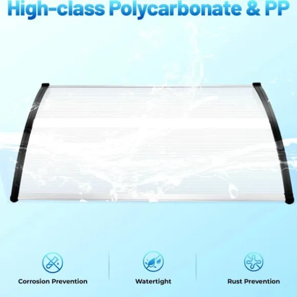 Dørtag/Entrétag - Væghængt Overdækning - Rektangulær Bue - Polycarbonatplade - PP-ramme - Regn- og sneskærm - Klar & Sort