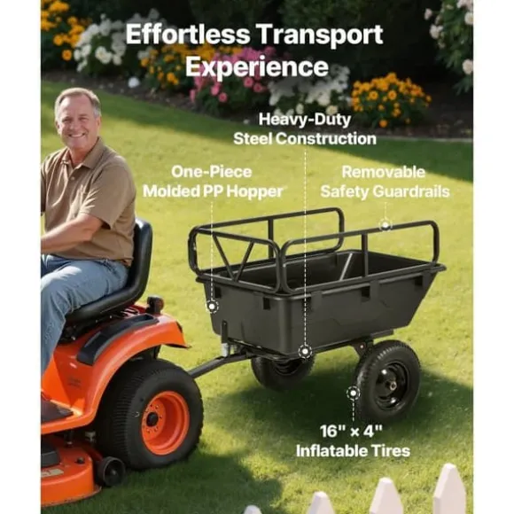 Dump Trailer 10 cu. ft, 500 lbs trækbare plastikhavetrailervogn, til ATV